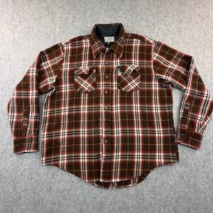 Richman Brothers Brown Plaid Flannel Shirt Mens XL Dura-Press Acrylic Vintage
